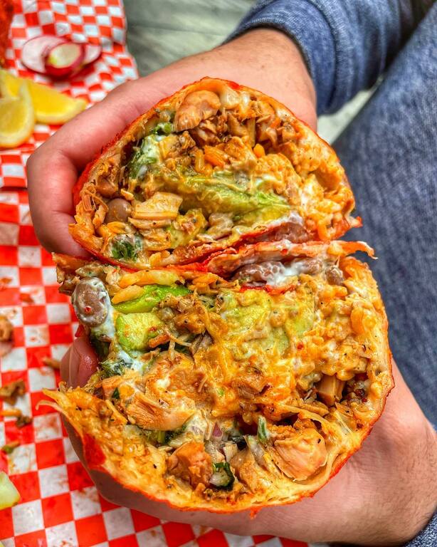OG Burrito menu item split in half.
