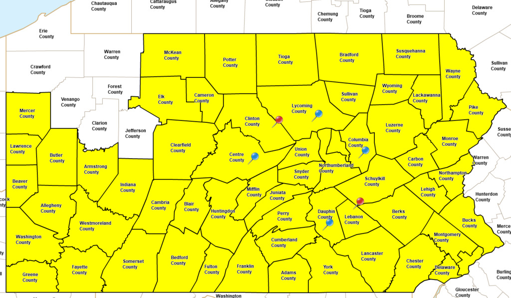 EmmUcare Home Health's Territory Map of Pennsylvania
