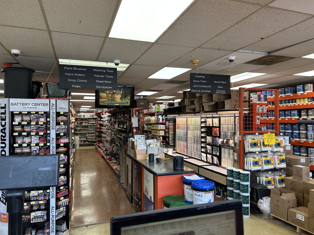 Paint samples inside a hardware store.
