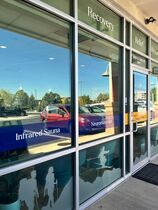 Attention grabbing window graphics on first half of space