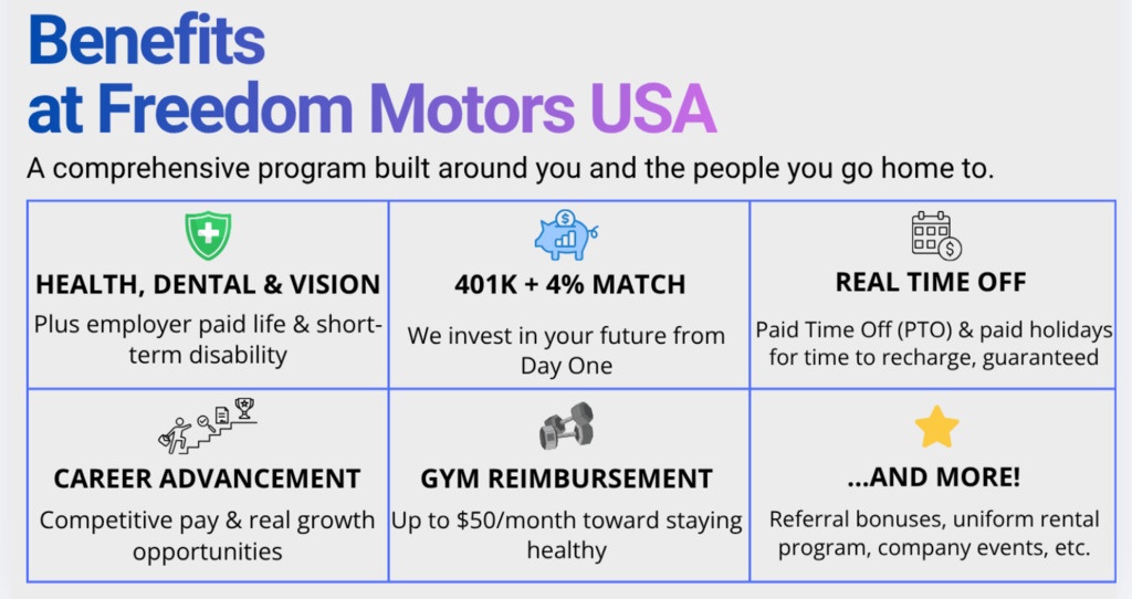 Benefits at Freedom Motors USA