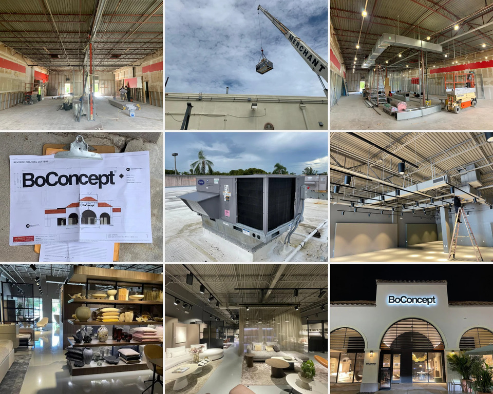 This project was completed for BoConcept, a globally recognized furniture brand known for its clean, modern aesthetic and roots in Danish design.

At approximately 3,260 square feet, this was a full interior HVAC buildout designed to support both customer comfort and the overall showroom experience.
