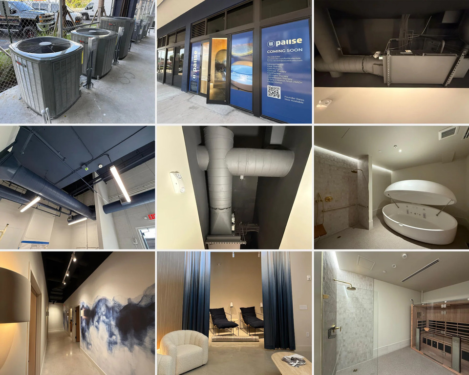 This was a project we completed at Pause Studio, located within the Live Oaklyn community in Fort Lauderdale—a modern wellness space designed for relaxation, recovery, and, as the name suggests… actually taking a pause.

At over 3,000 square feet, this was a full commercial HVAC buildout tailored to meet the specific needs of a spa environment.